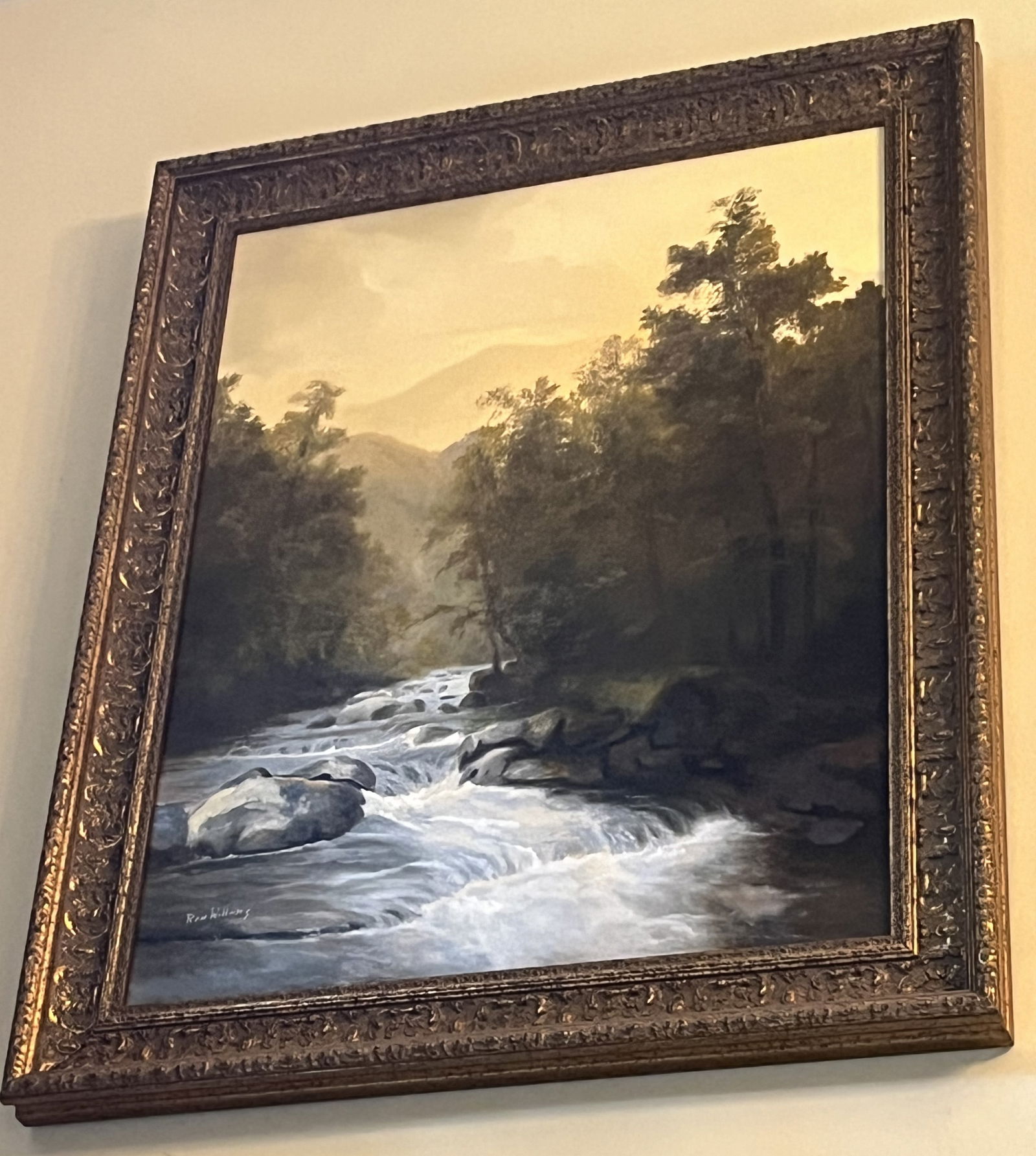 Framed Original Oil on Canvas by Ron Williams, Summer Rolling Forested Rocky River (1 of 2)