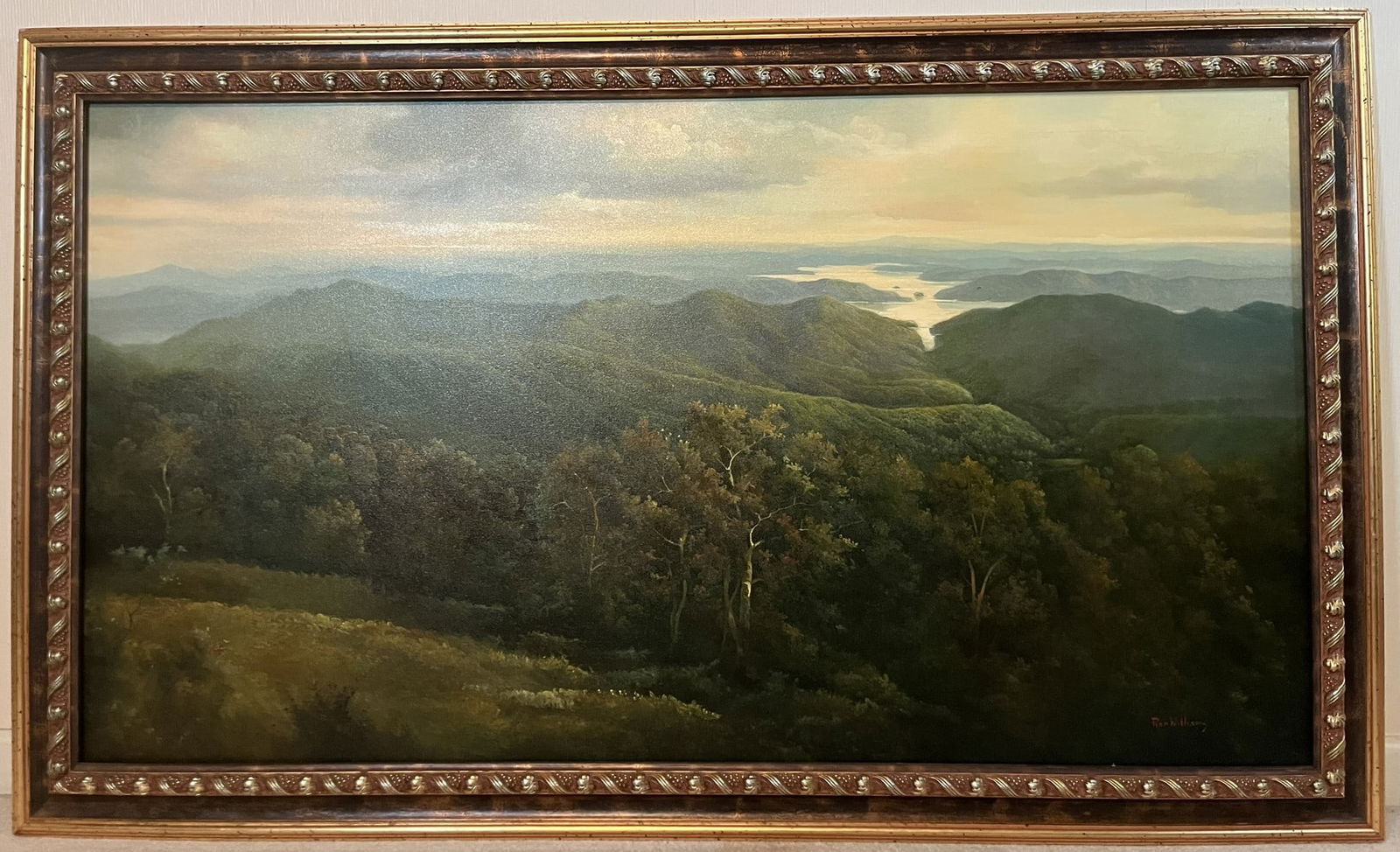 Framed Original Oil on Canvas by Ron Williams, Summer Valley River Surrounded by Mountains from (1 of 2)