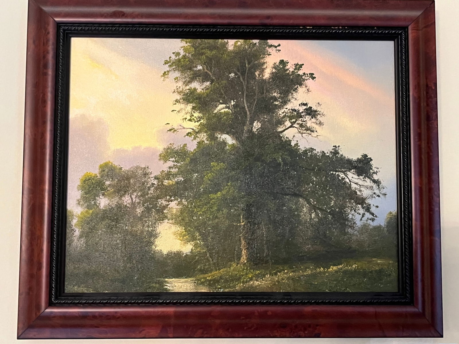 Framed  Print on Canvas, Unsigned, Trees & Stream with Violet Sky (1 of 1)