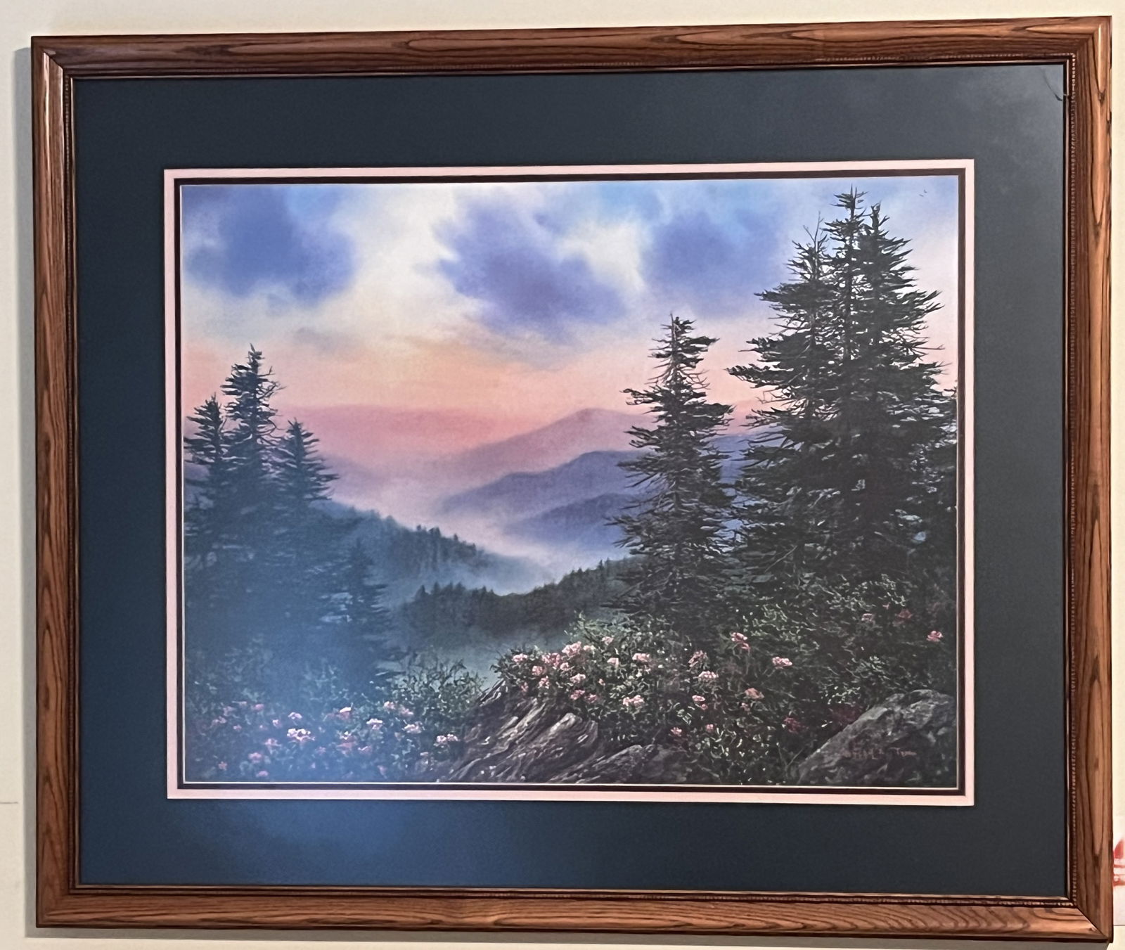 Framed Under Glass Robert  A. Tino Print, Signed, Not Numbered, Mountain Scene with Wildflowers and (1 of 2)