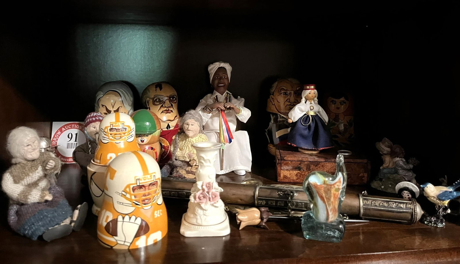 Contents of Shelf, Assorted Decorative Items, Wooden Box, Figurines, UT Items, etc. (1 of 1)
