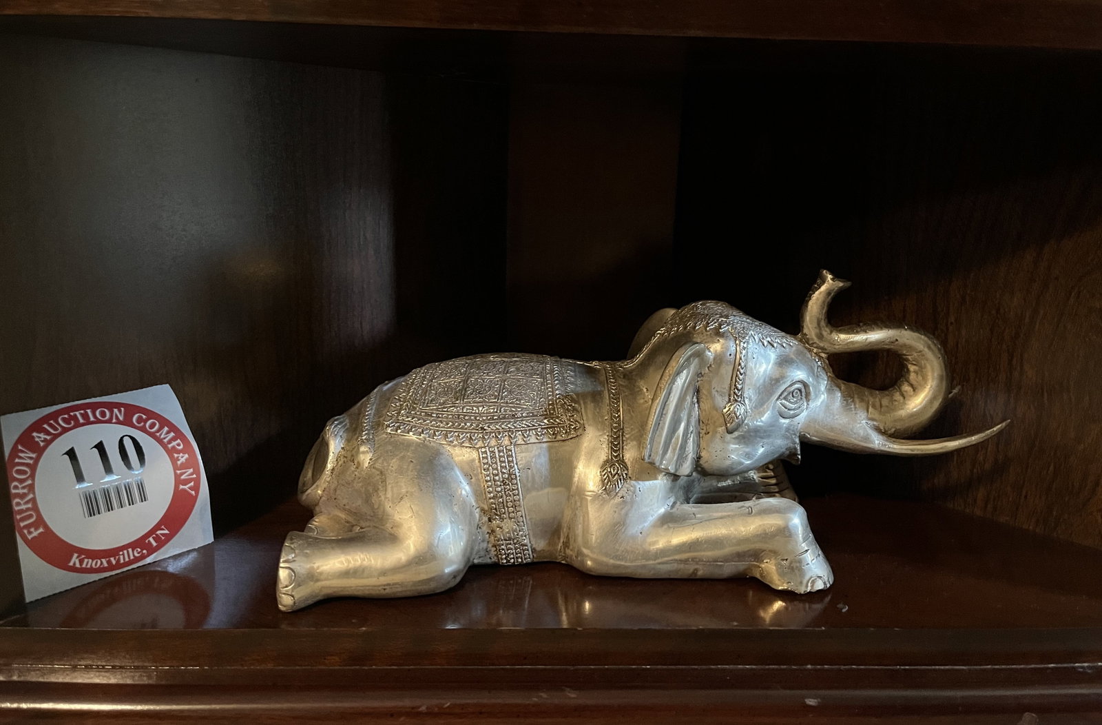 Contents of Shelf, Large Pewter Elephant, 14" L x 5" H: Contents of Shelf, Large Pewter Elephant, 14" L x 5" H