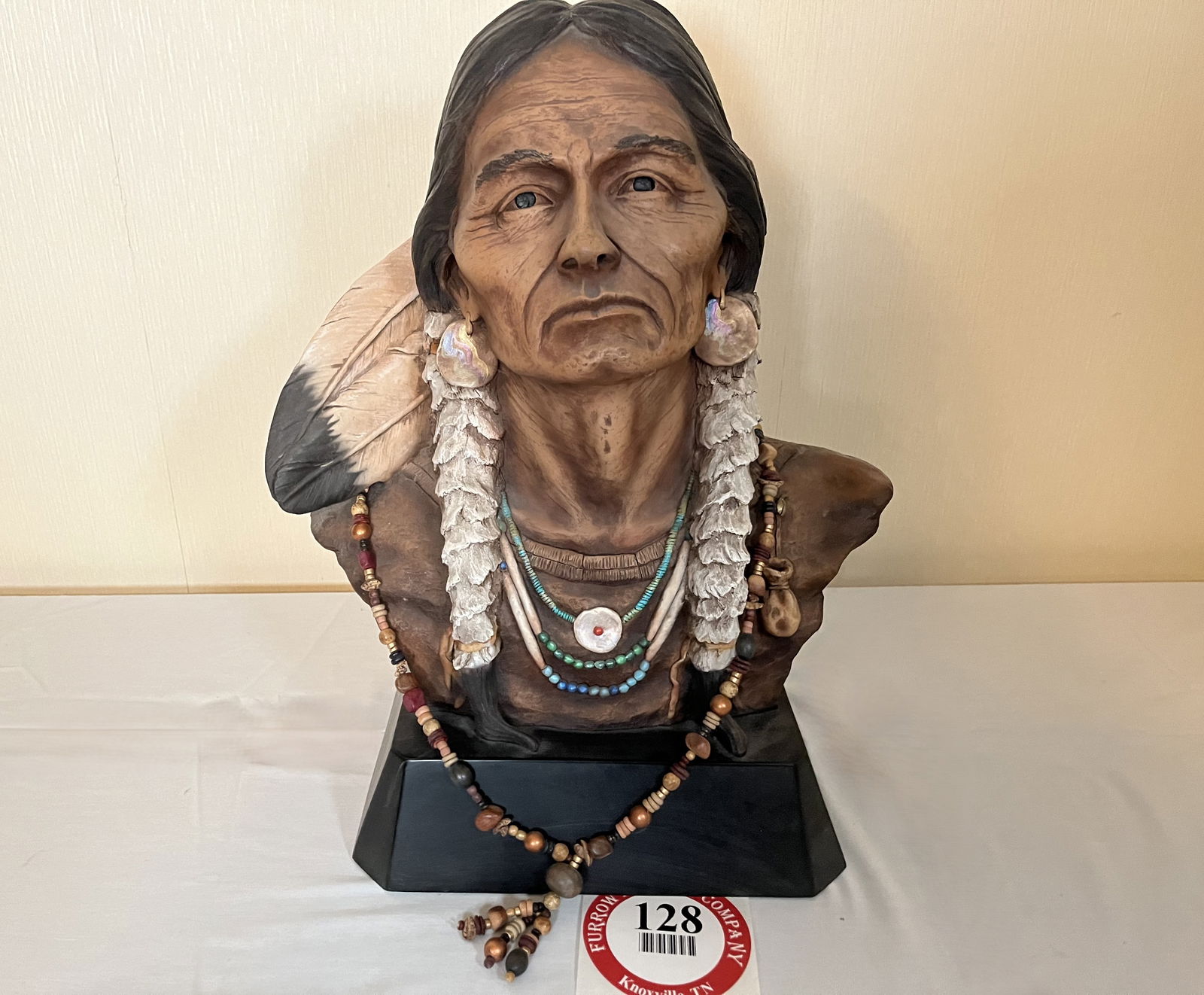 Large Wooden Indian Head Bust on Wooden Stand by Neil J. Rose, "He Of The Earth", #35 of 750 (1 of 3)