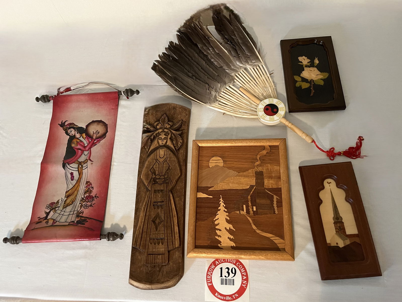 Assorted Decorative Wall Hangings, Scroll, Feathers, Carvings, etc. (1 of 1)