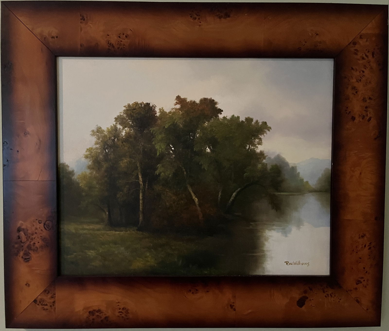 Framed Original Oil on Canvas by Ron Williams, Early Fall Reflections on Valley Pond with Mountains (1 of 2)