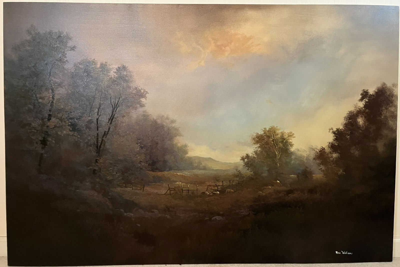 Original Oil on Canvas by Ron Williams, Stretched, Fall Pasture with Fence & Stones (1 of 2)