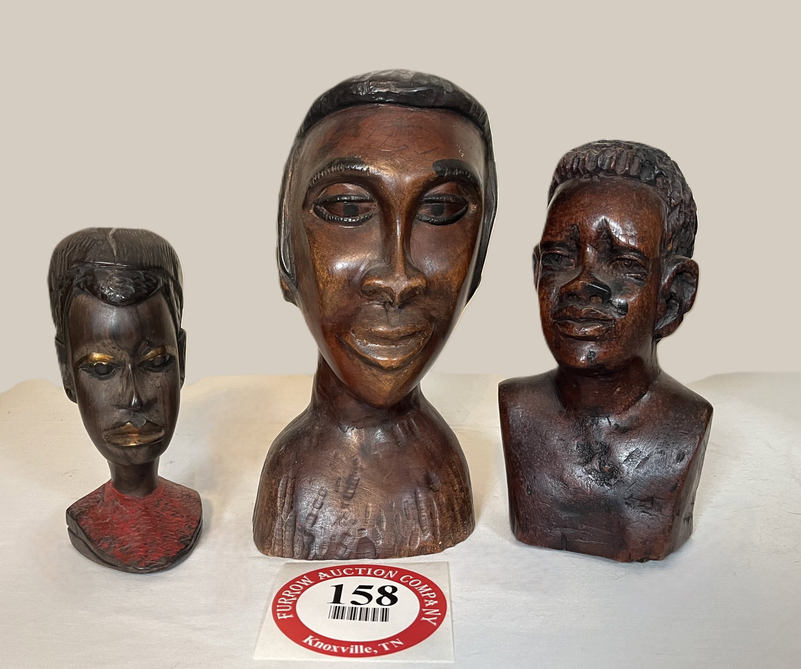 (3) African Dark wood Hand Carved Busts: (3) African Dark wood Hand Carved Busts