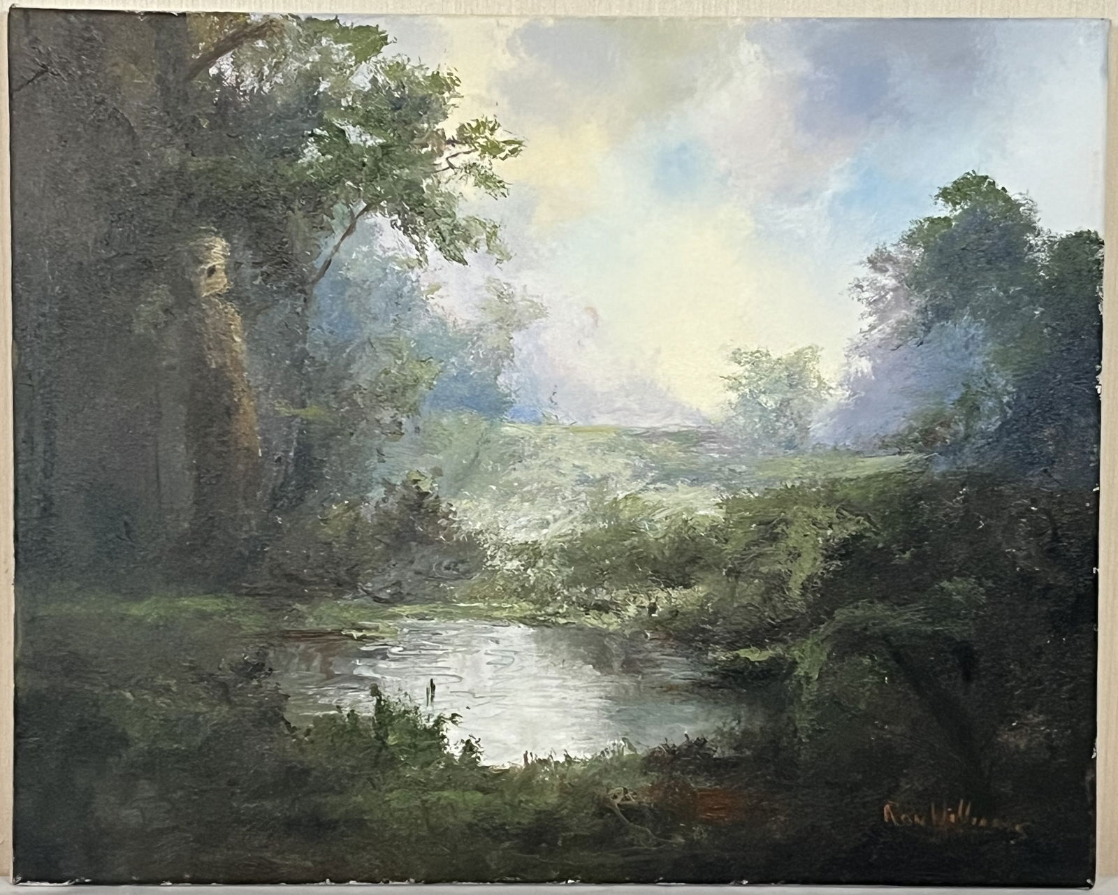 Original Ron Williams Oil on Canvas, Stretched but no Frame, Impressionist Style Summer Pond in (1 of 2)