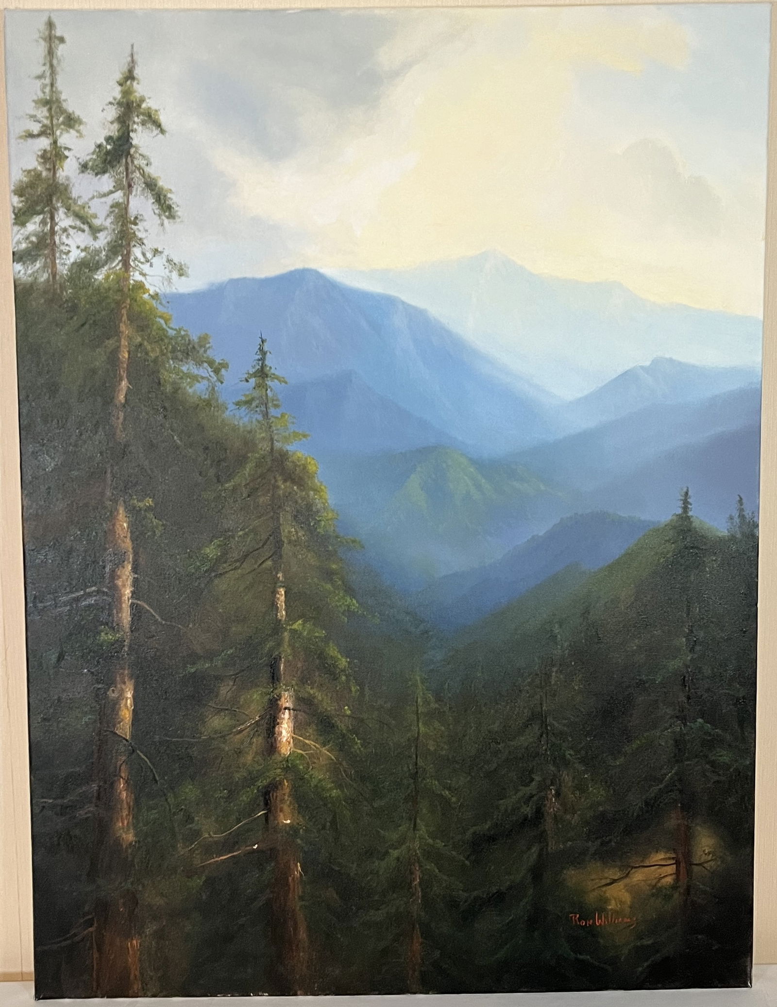 Original Ron Williams Oil on Canvas, Stretched but no Frame, Summer Mountainscape from Hillside (1 of 2)