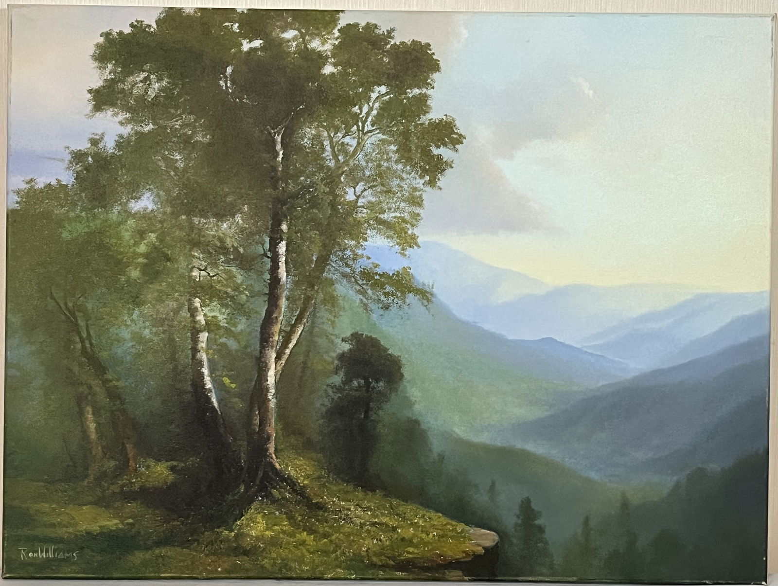 Original Ron Williams Oil on Canvas, Stretched but no Frame, Summer Trees on Cliff with (1 of 2)