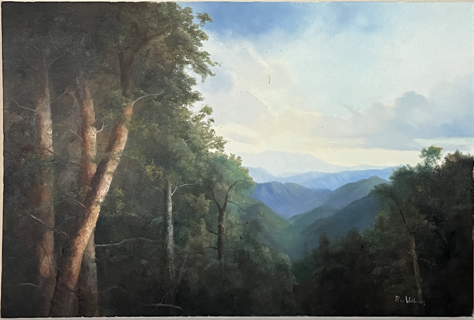 Original Ron Williams Oil on Canvas, Stretched but no Frame, Summer Mountainscape from Hillside: Original Ron Williams Oil on Canvas, Stretched but no Frame, Summer Mountainscape from Hillside, 36" x 24"