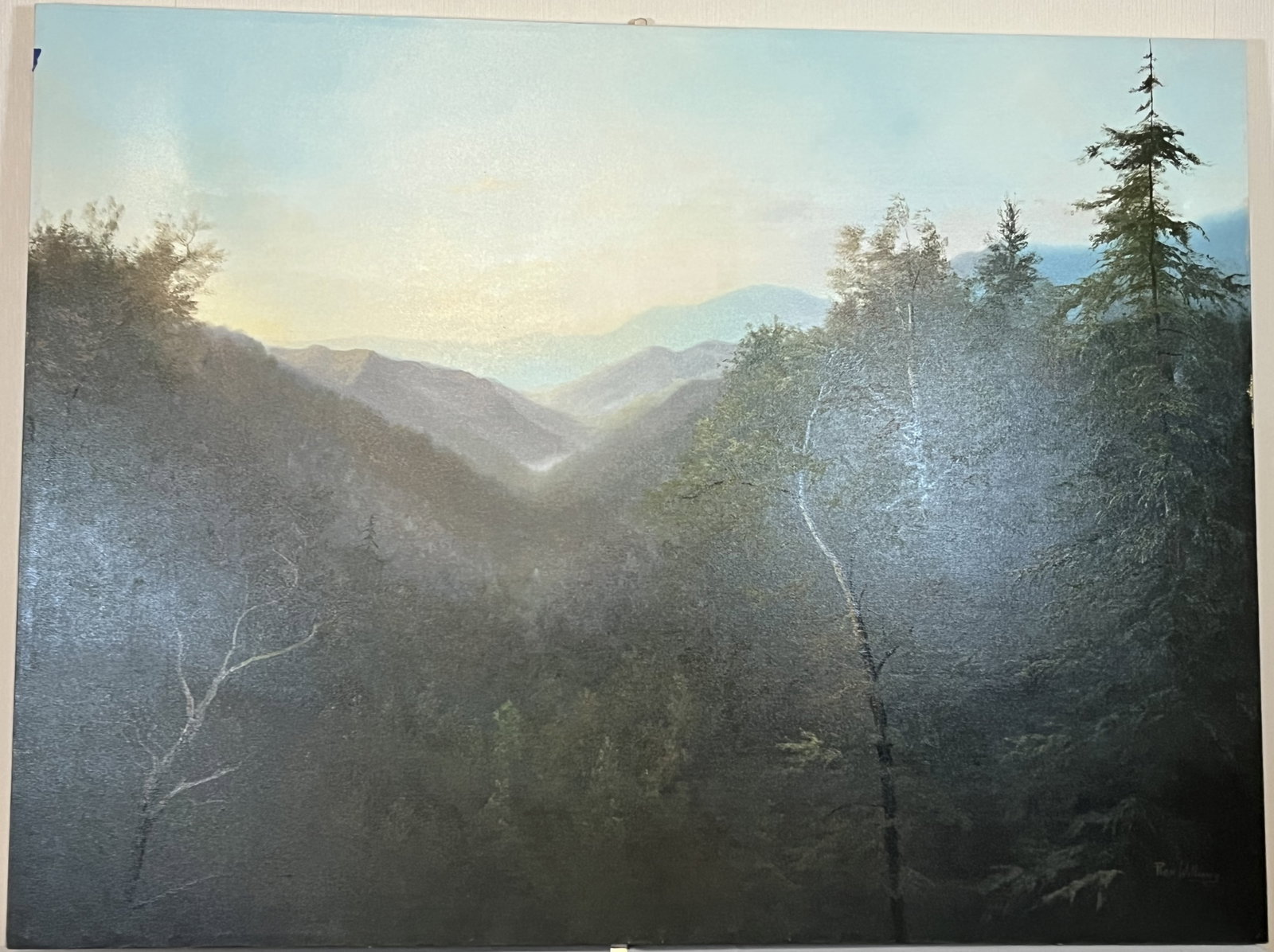 Original Ron Williams Oil on Canvas, Stretched but no Frame, Summer Mountainscape from Hillside: Original Ron Williams Oil on Canvas, Stretched but no Frame, Summer Mountainscape from Hillside, 48" x 36"