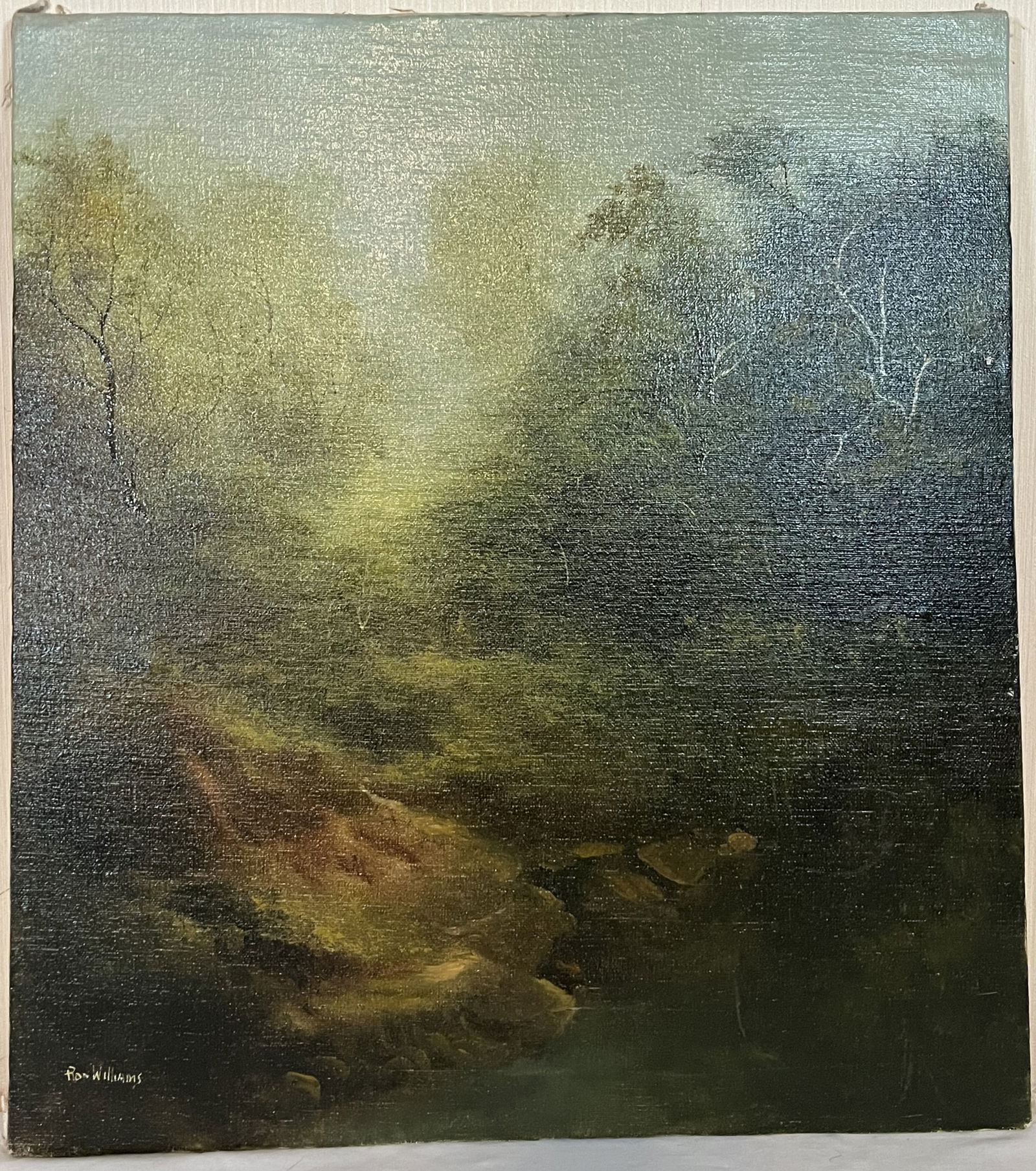 Original Ron Williams on Canvas (mounted on board), Impressionist Style Summer Wooded Hillside (1 of 2)