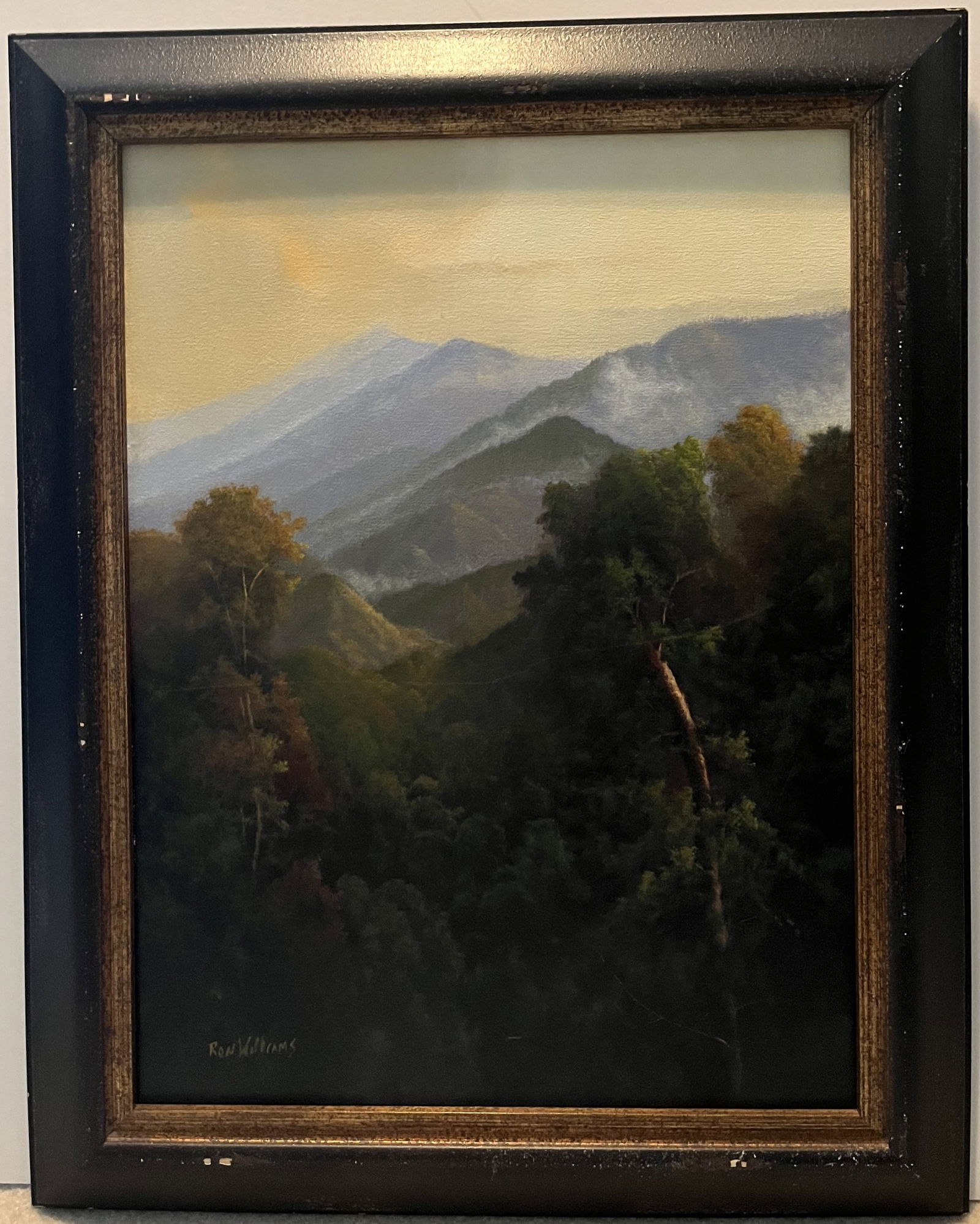 Framed Original Ron Williams Oil on Canvas, Early Fall Misty Mountainscape from Hilltop (1 of 2)