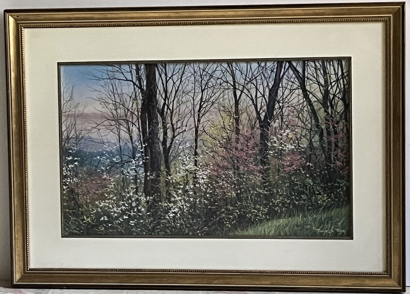 Framed Under Glass Robert Tino Print, Signed, "Dogwoods in Bloom", 31" x 23": Framed Under Glass Robert Tino Print, Signed, "Dogwoods in Bloom", 31" x 23"