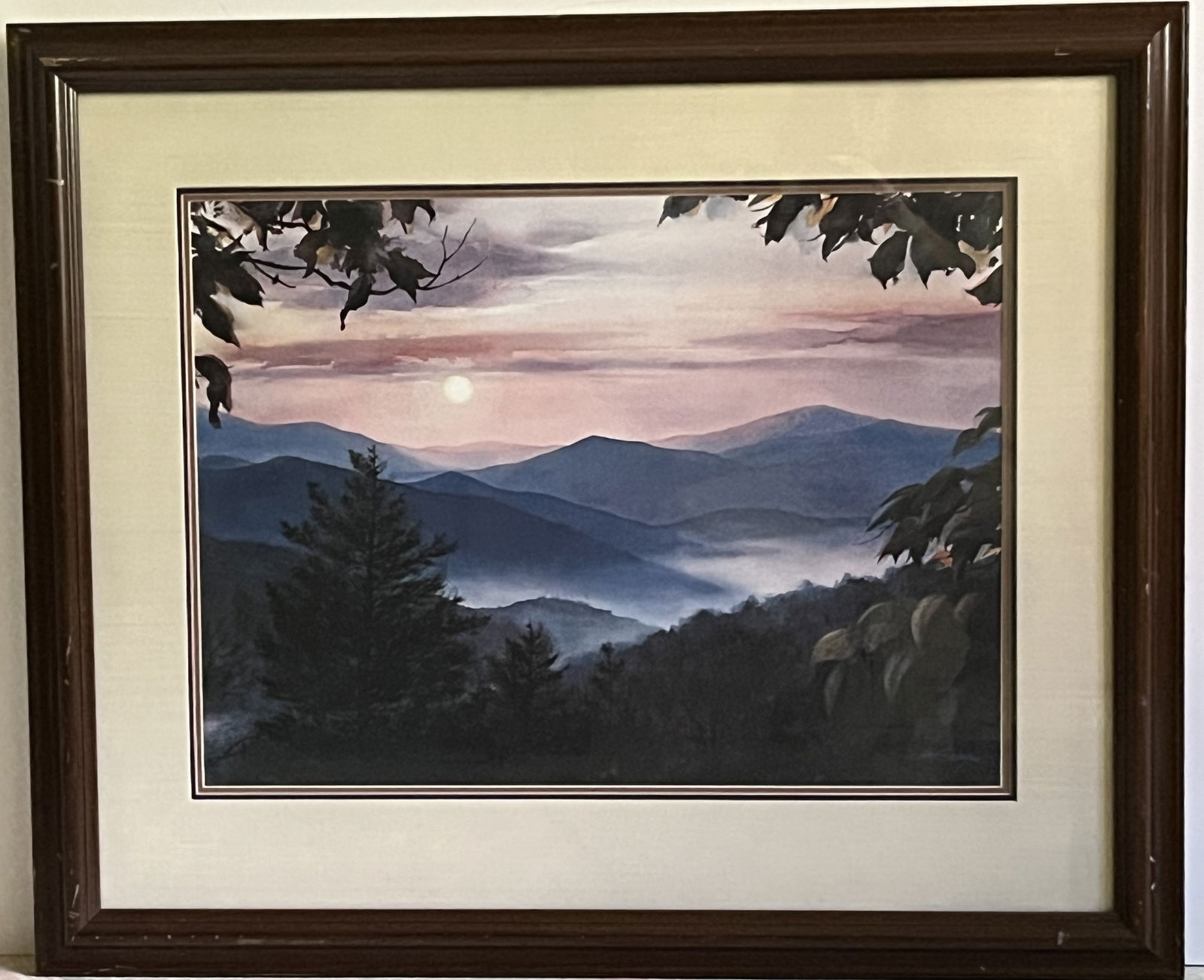 Framed Under Glass Jim Gray Print, Signed (copyright 1987), Layered Mountainscape (1 of 2)