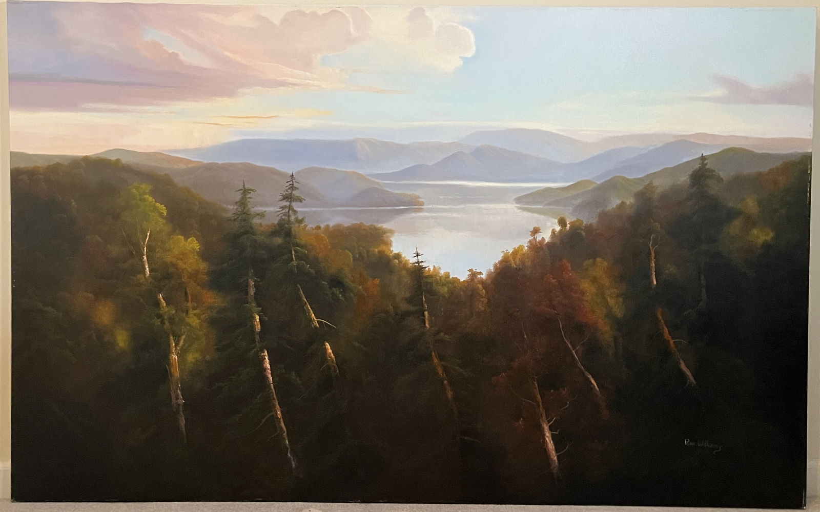 Original Ron Williams Oil on Canvas, Stretched, Fall Mountainscape from Lake from Hillside at (1 of 1)