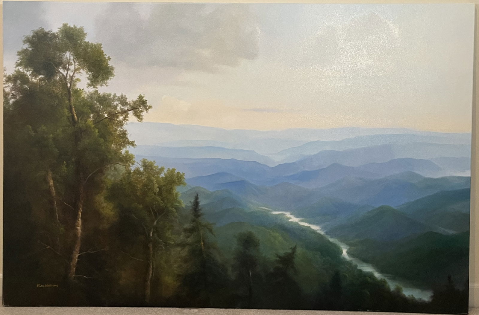 Original Ron Williams Oil on Canvas, Stretched, Early Fall Valley River from Mountaintop with (1 of 2)