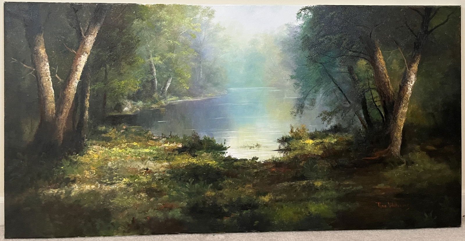 Original Ron Williams Oil on Canvas, Stretched, Impressionism Style Summer Reflections on Pond (1 of 2)