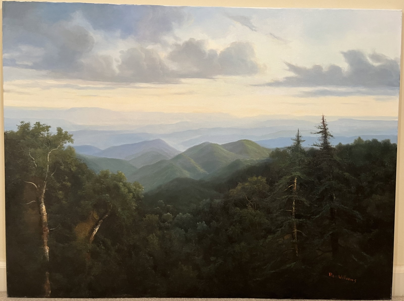 Original Ron Williams Oil on Canvas, Stretched, Summer Mountainscape: Original Ron Williams Oil on Canvas, Stretched, Summer Mountainscape, 40" x 30"