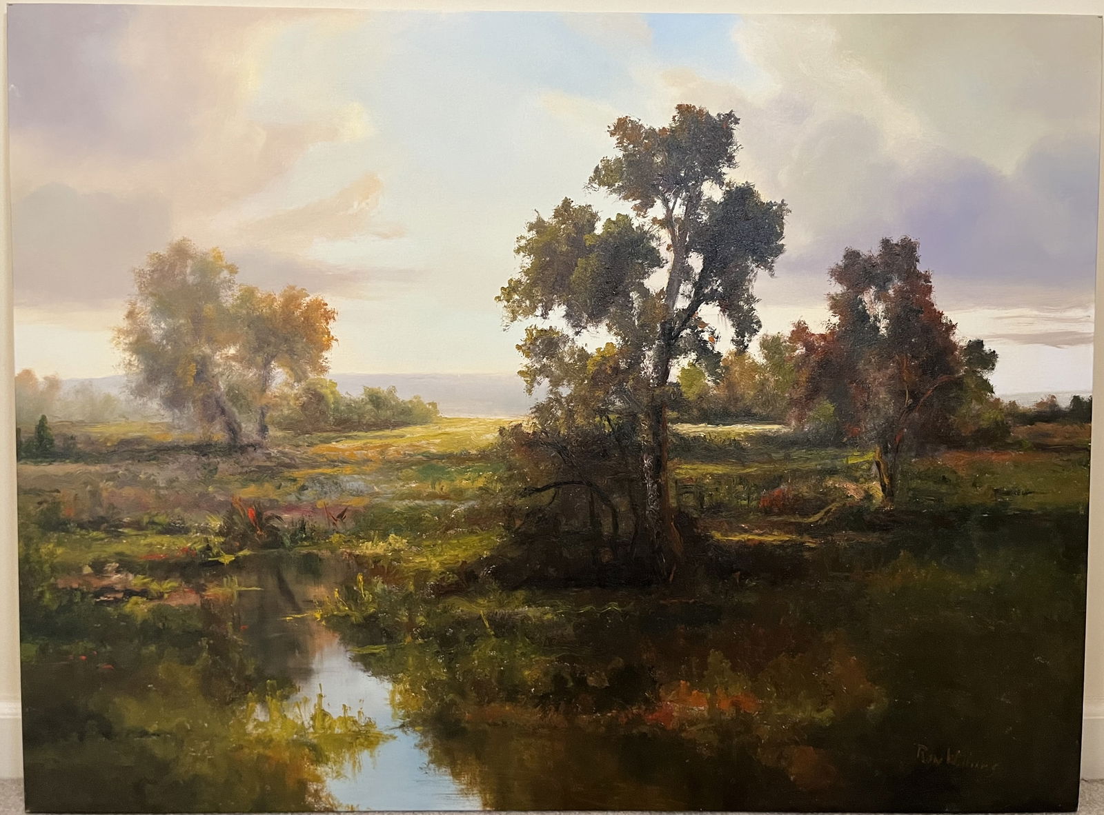 Original Ron Williams Oil on Canvas, Stretched, Fall Reflections on Still Pasture Pond (1 of 2)