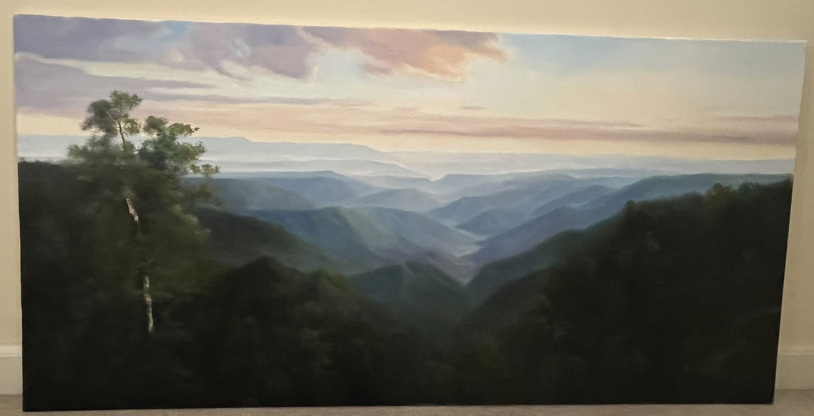 Original Ron Williams Oil on Canvas, Stretched, Summer Sunset Colors Mountainscape from Hillside (1 of 2)