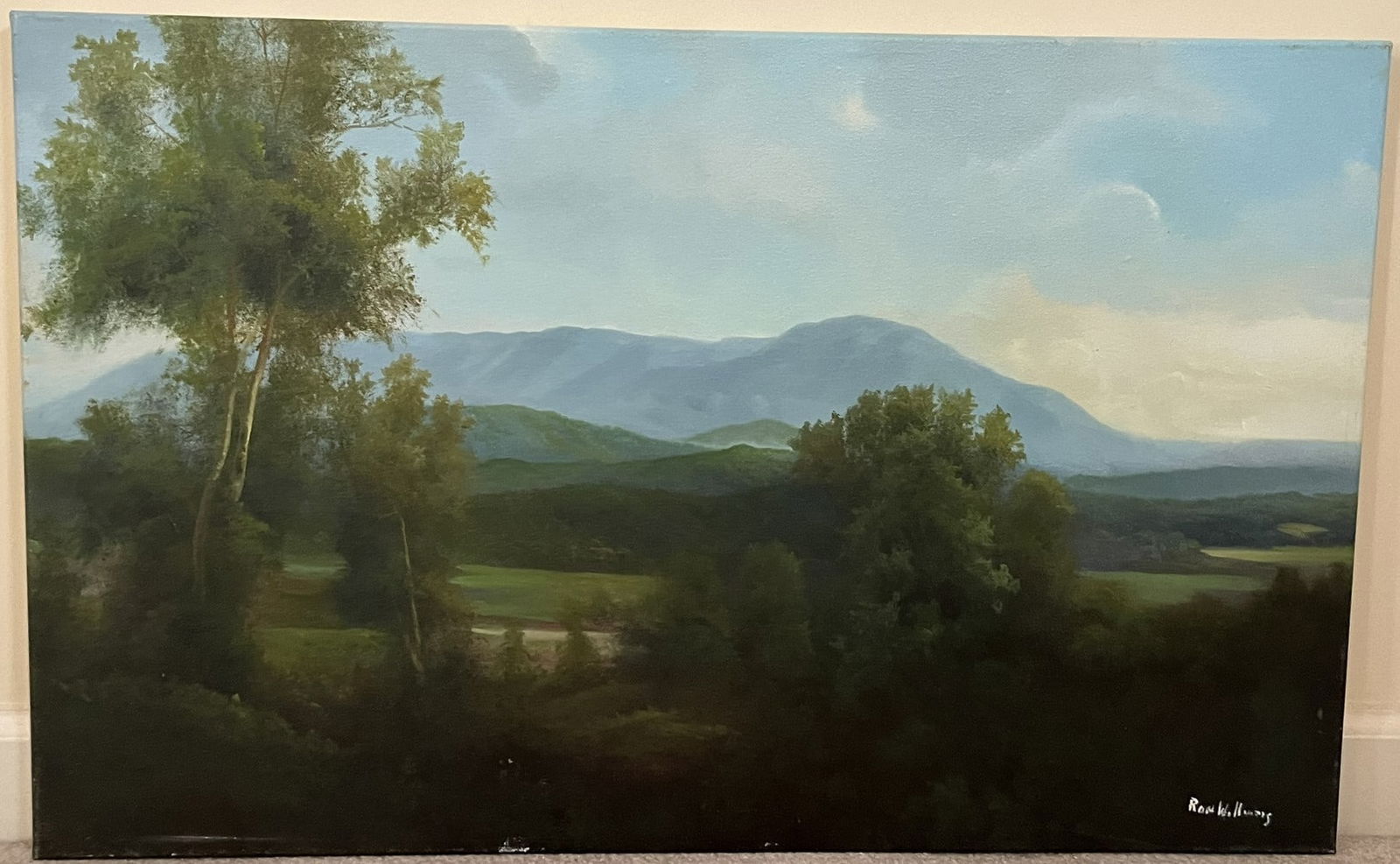 Original Ron Williams Oil on Canvas, Stretched, Summer Rolling Valley & Pasture with Mountains (1 of 2)