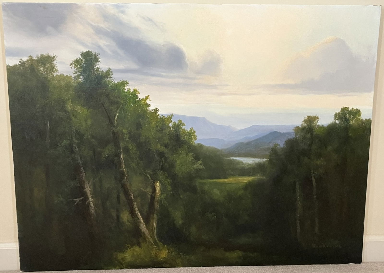 Original Ron Williams Oil on Canvas, Stretched, Summer Mountain Lake from Hillside (1 of 2)