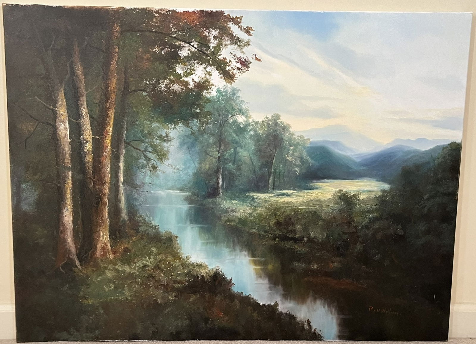 Original Ron Williams Oil on Canvas, Stretched, Impressionist Style Fall Reflections on Still River (1 of 2)