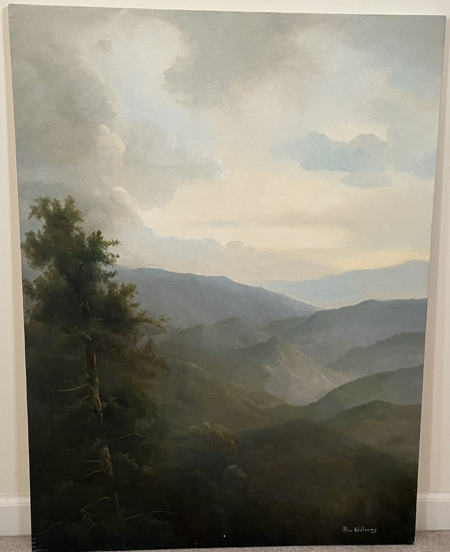 Original Ron Williams Oil on Canvas, Stretched, Summer Mountainscape from Hillside (1 of 2)