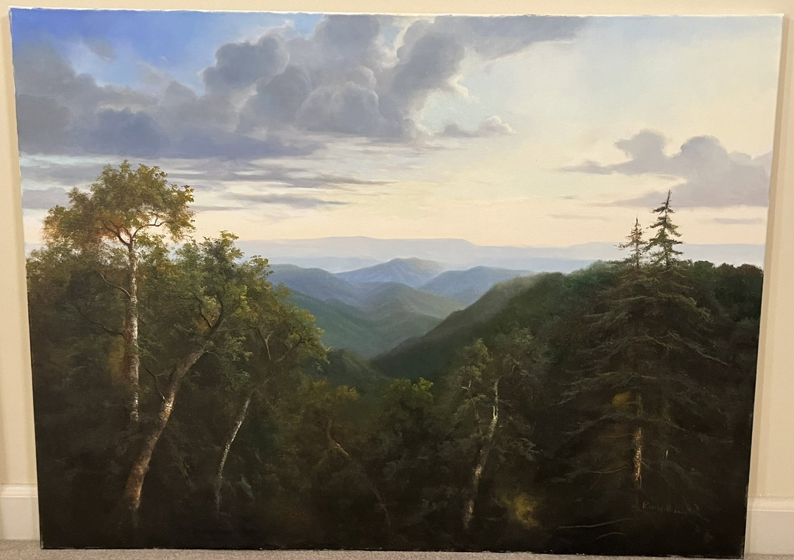 Original Ron Williams Oil on Canvas, Stretched, Summer Mountainscape from Hillside: Original Ron Williams Oil on Canvas, Stretched, Summer Mountainscape from Hillside, 40" x 30"