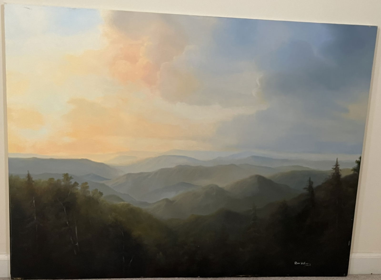 Original Ron Williams Oil on Canvas, Stretched, Summer Sunset Colors Mountainscape (1 of 2)