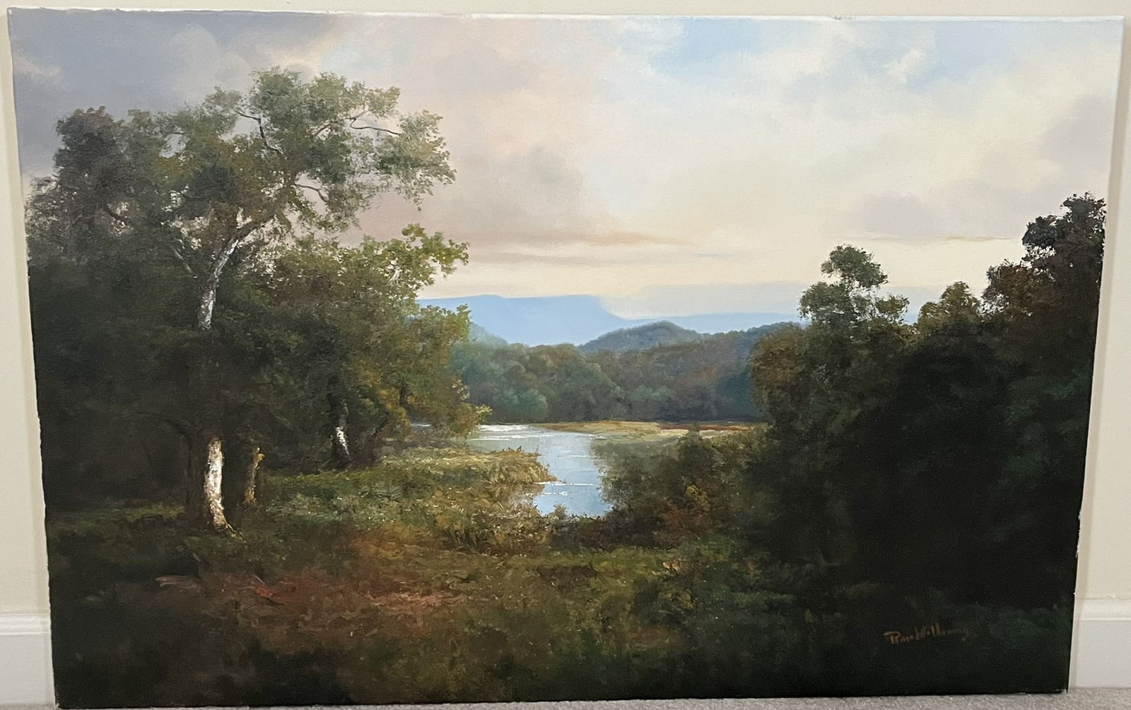 Original Ron Williams Oil on Canvas, Stretched, Early Fall Reflections on Valley Pond with Mountains (1 of 2)