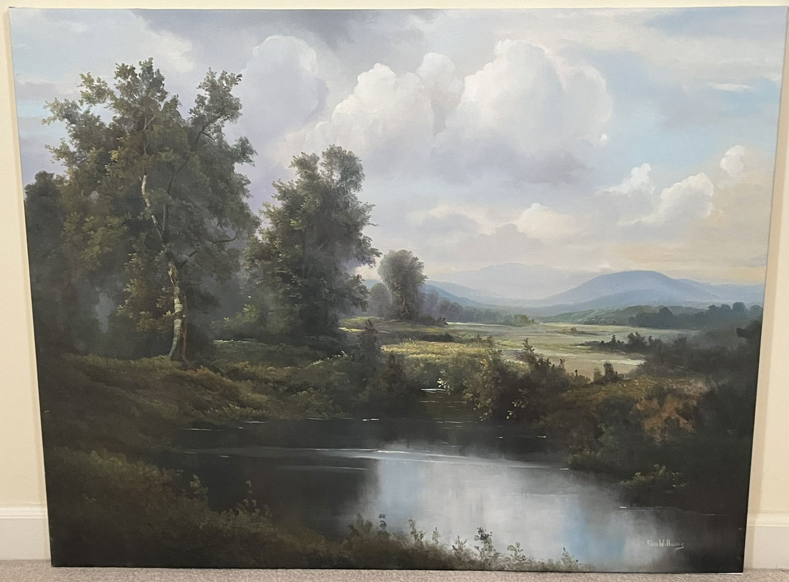 Original Ron Williams Oil on Canvas, Stretched, Summer Reflections on Still Valley Pond beside (1 of 2)