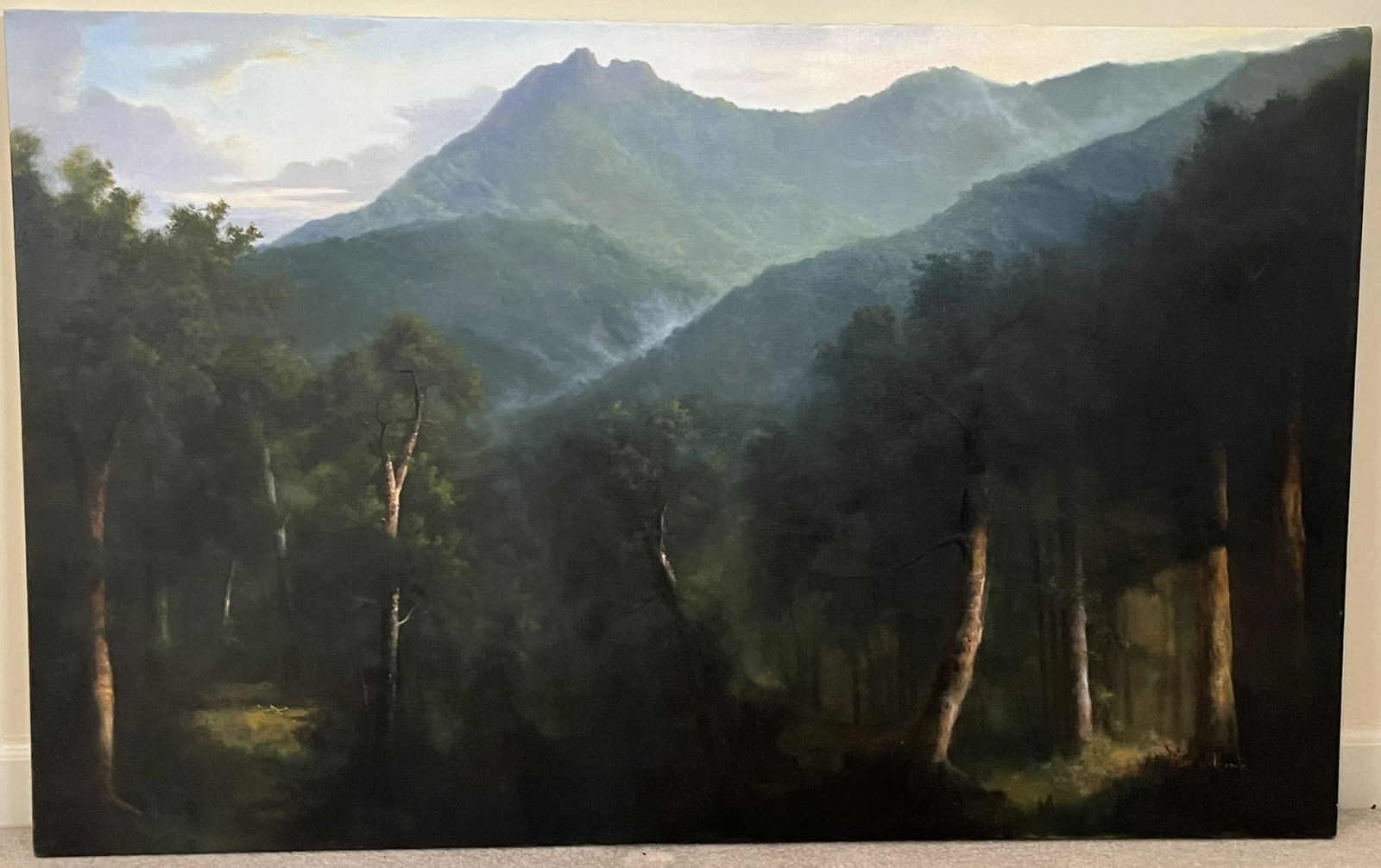 Original Ron Williams Oil on Canvas, Stretched, Summer Misty Mountains from Valley Woods (1 of 2)