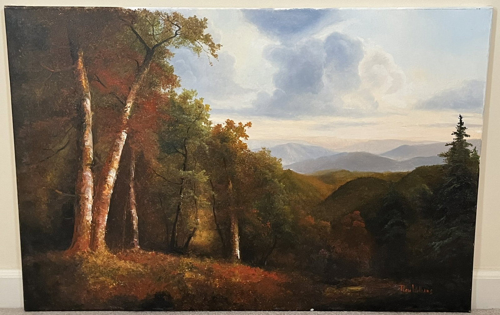 Original Ron Williams Oil on Canvas, Stretched, Fall Mountainscape from Hillside: Original Ron Williams Oil on Canvas, Stretched, Fall Mountainscape from Hillside, 36" x 24"