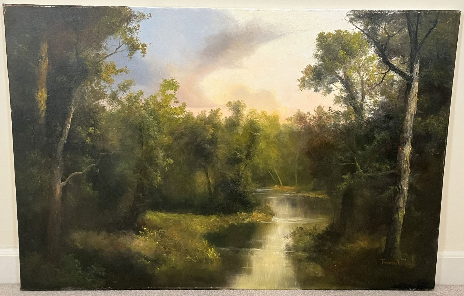 Original Ron Williams Oil on Canvas, Stretched, Early Fall Reflections on Wooded Still River (1 of 2)