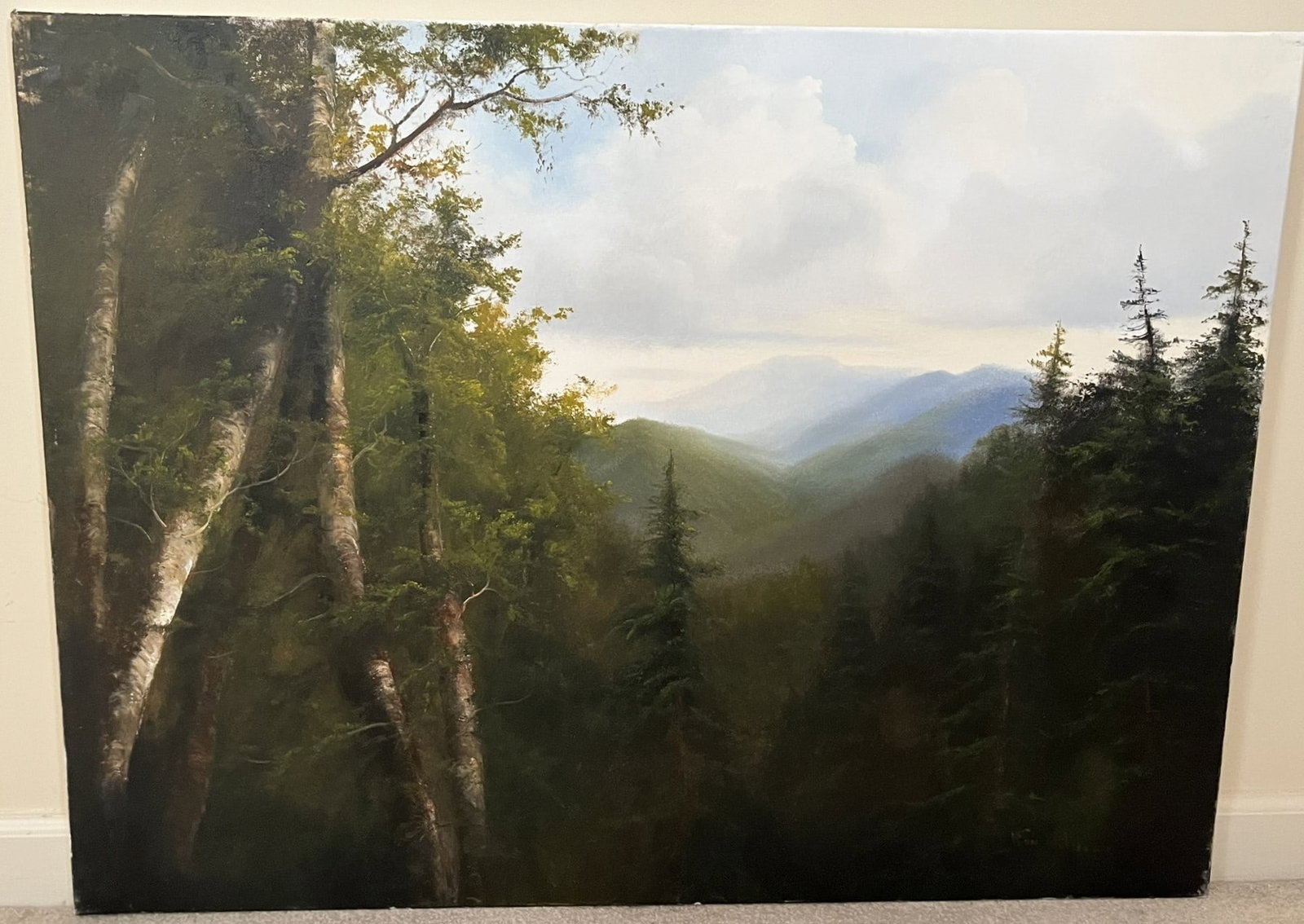 Original Ron Williams Oil on Canvas, Stretched, Summer Mountainscape from Hillside: Original Ron Williams Oil on Canvas, Stretched, Summer Mountainscape from Hillside, 40" x 30"