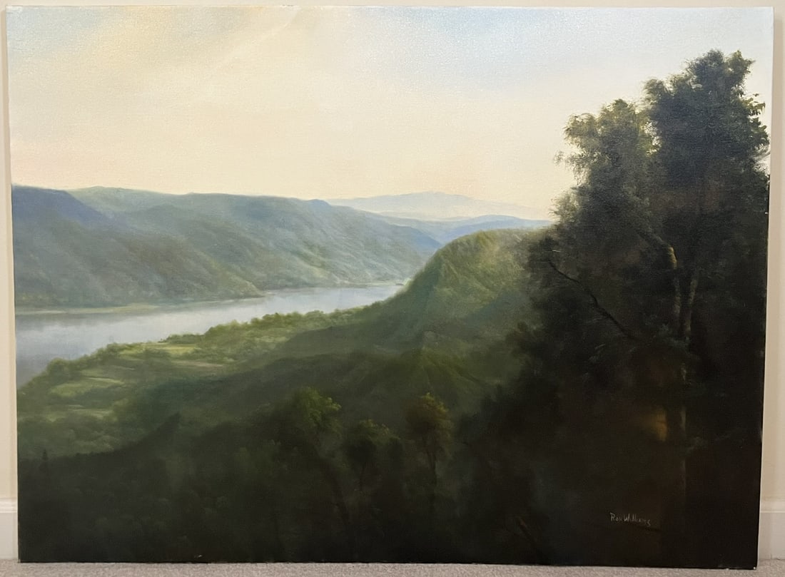 Original Ron Williams Oil on Canvas, Stretched, Summer Mountain Lake from Hillside (1 of 2)
