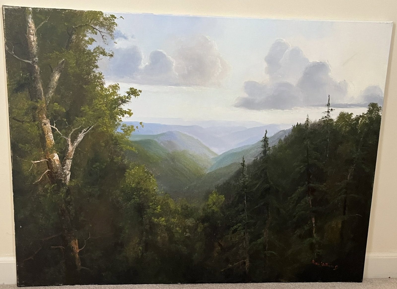Original Ron Williams Oil on Canvas, Stretched, Summer Mountainscape from Hillside: Original Ron Williams Oil on Canvas, Stretched, Summer Mountainscape from Hillside, 40" x 30"