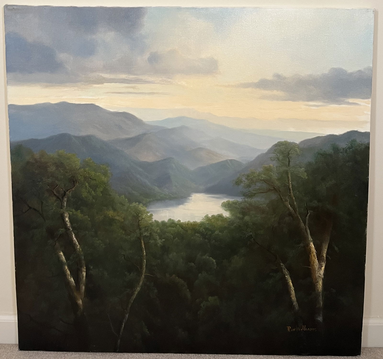 Original Ron Williams Oil on Canvas, Stretched, Summer Mountain Lake at Sunrise (1 of 2)