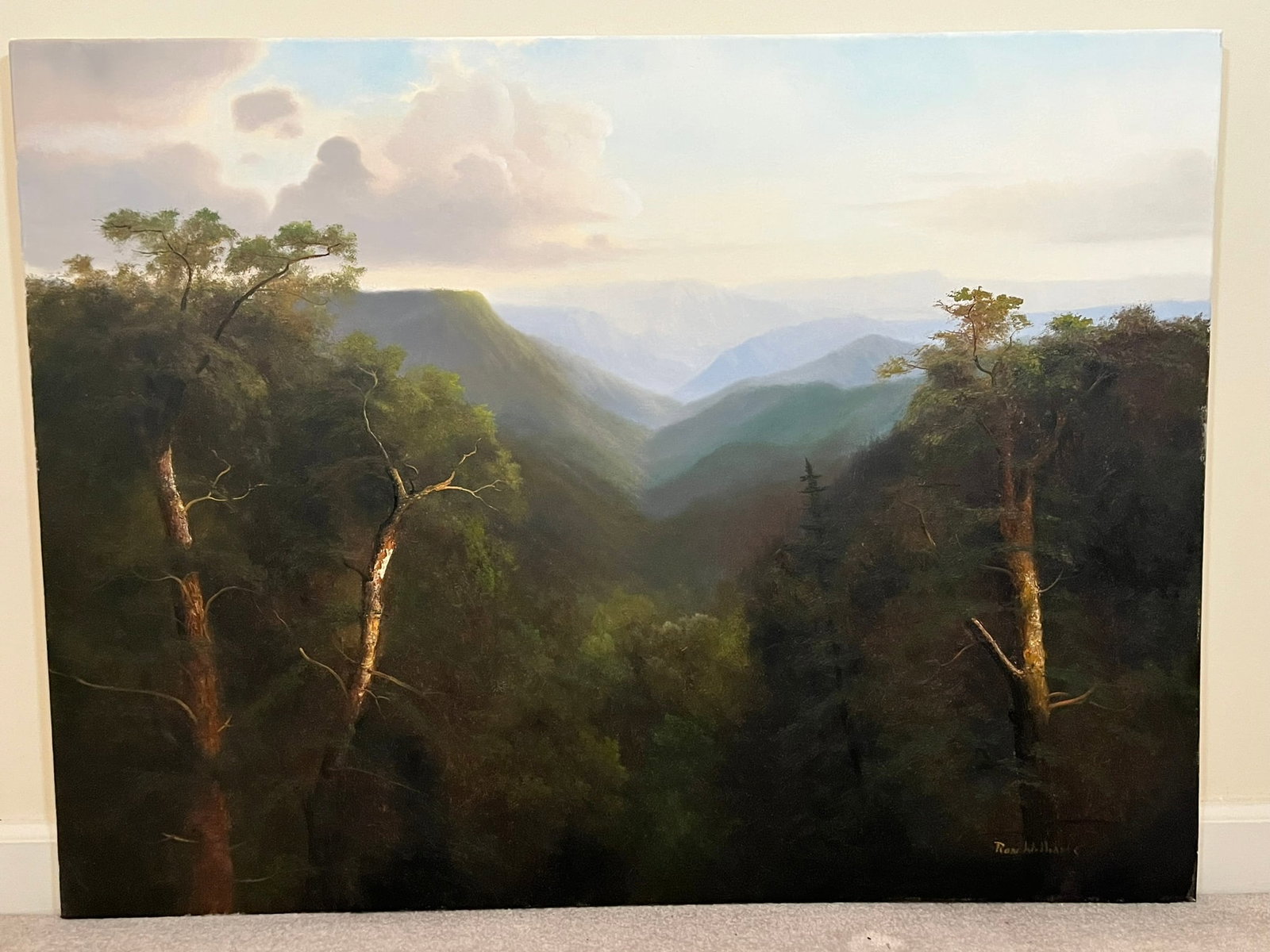 Original Ron Williams Oil on Canvas, Stretched, Summer Mountainscape from Hillside: Original Ron Williams Oil on Canvas, Stretched, Summer Mountainscape from Hillside, 40" x 30"