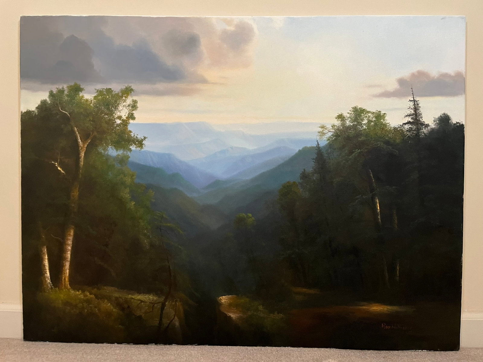 Original Ron Williams Oil on Canvas, Stretched, Summer Mountainscape from Hillside: Original Ron Williams Oil on Canvas, Stretched, Summer Mountainscape from Hillside, 40" x 30"