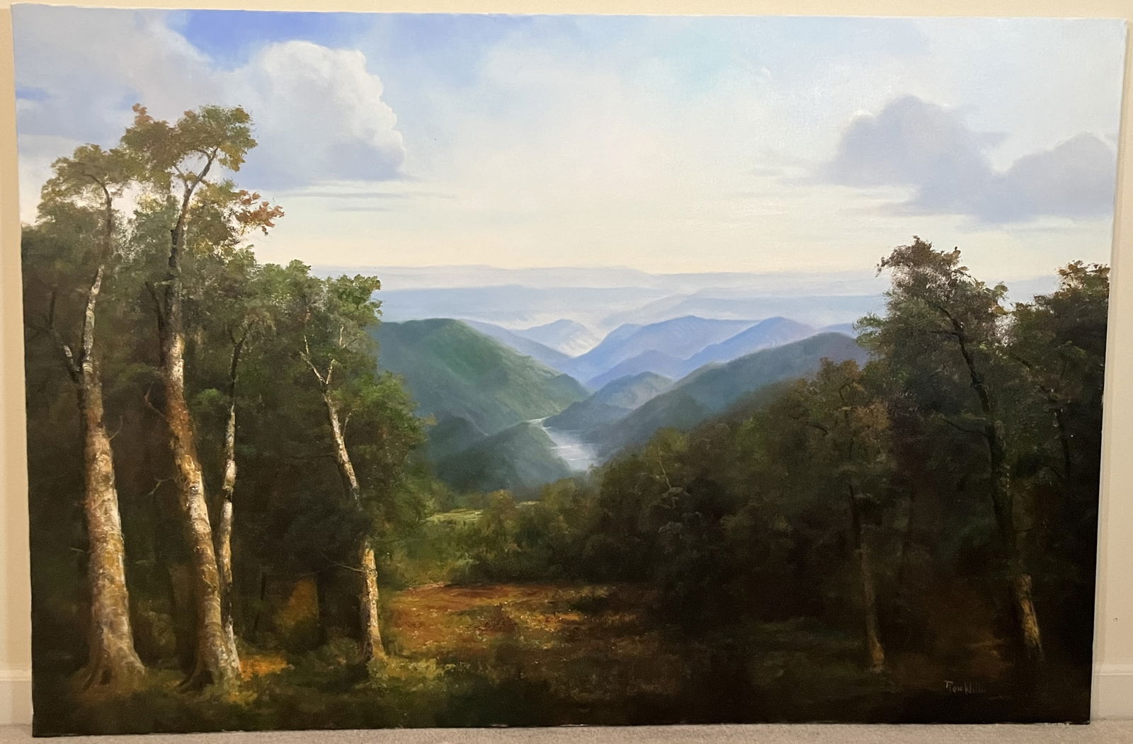 Original Ron Williams Oil on Canvas, Stretched, Early Fall Valley River from Mountaintop with (1 of 2)
