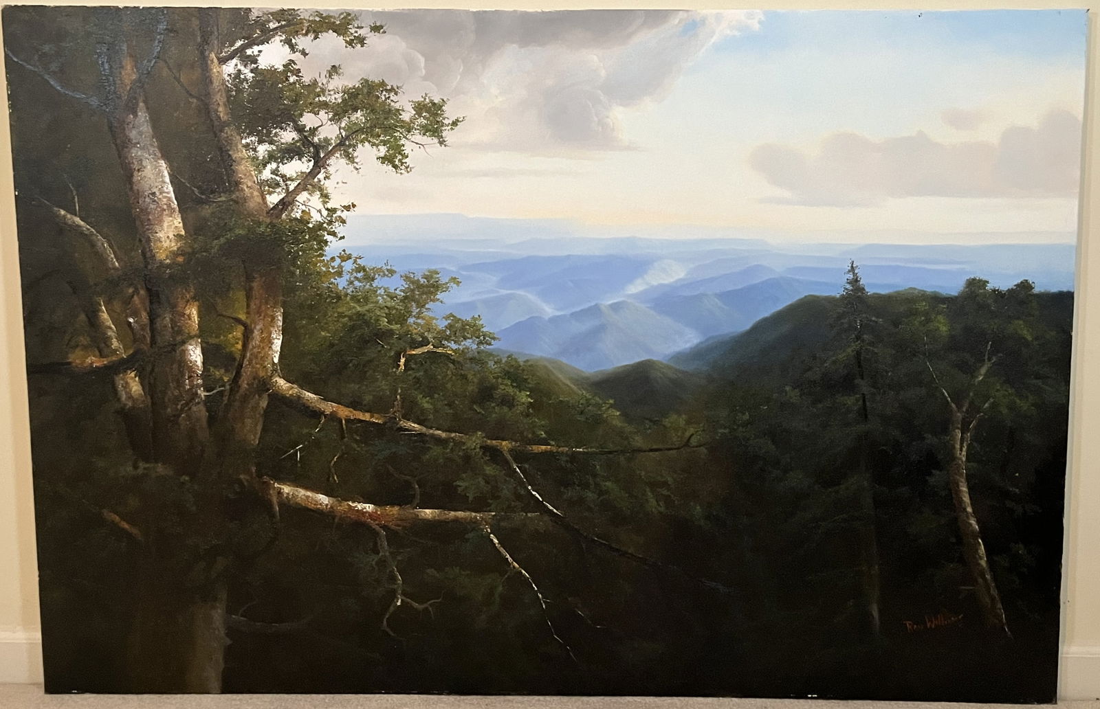 Original Ron Williams Oil on Canvas, Stretched, Summer Mountainscape from Hillside (1 of 2)