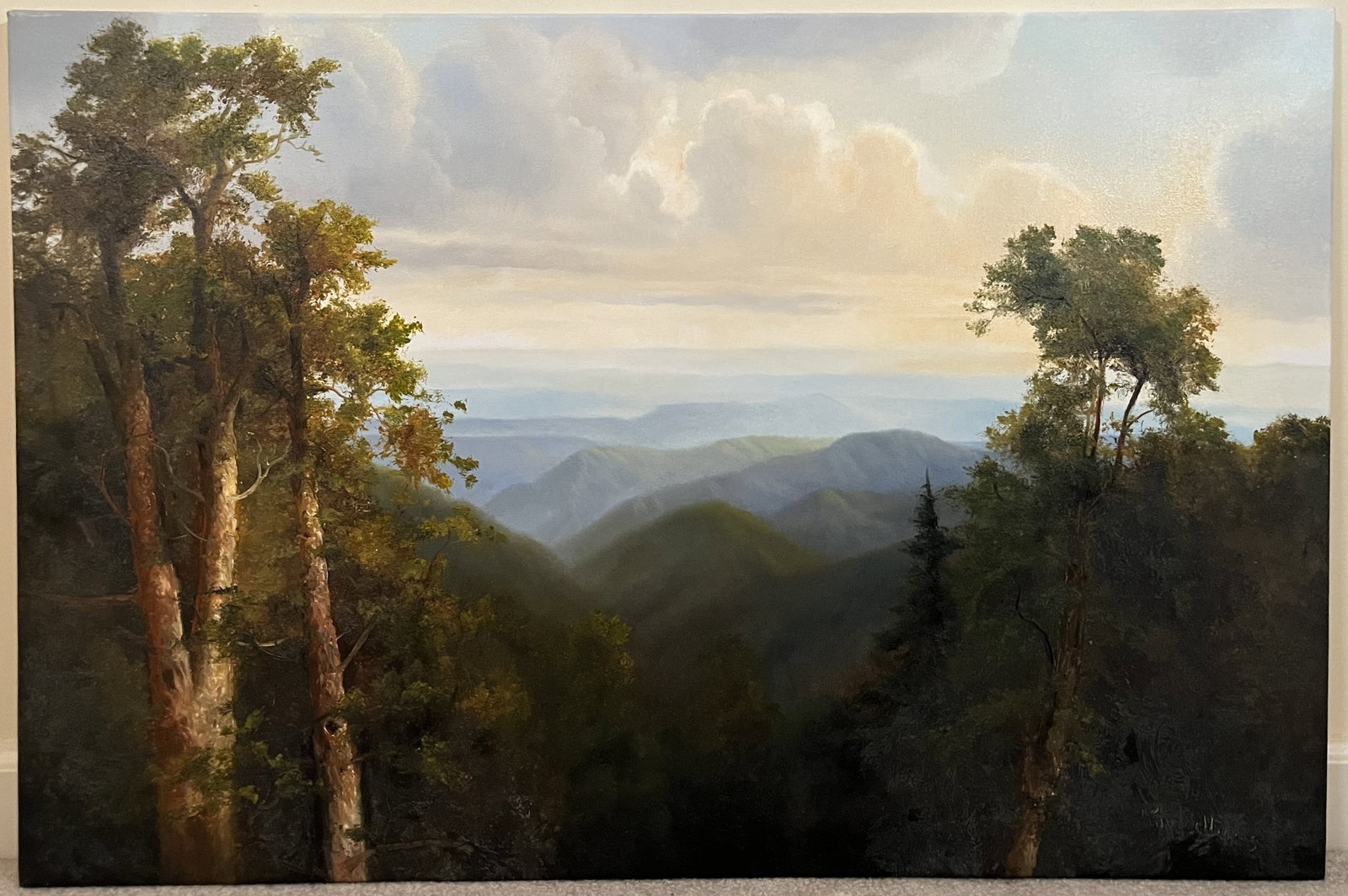 Original Ron Williams Oil on Canvas, Stretched, Summer Mountainscape from Scenic Overlook: Original Ron Williams Oil on Canvas, Stretched, Summer Mountainscape from Scenic Overlook, 36" x 24"