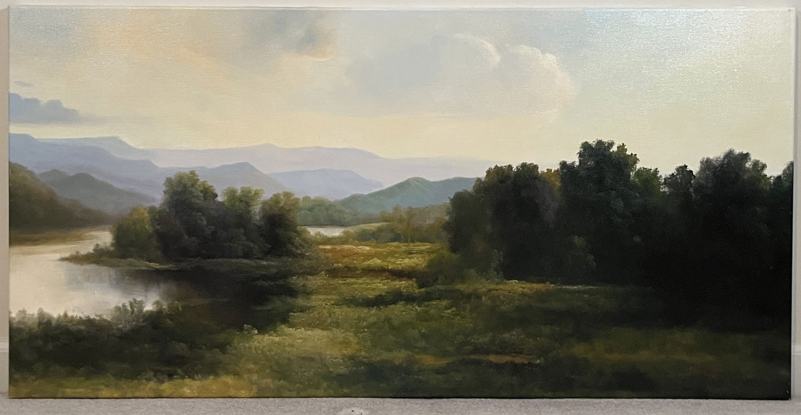 Original Ron Williams Oil on Canvas, Stretched, Summer Reflections on Still Valley Lake beside (1 of 2)