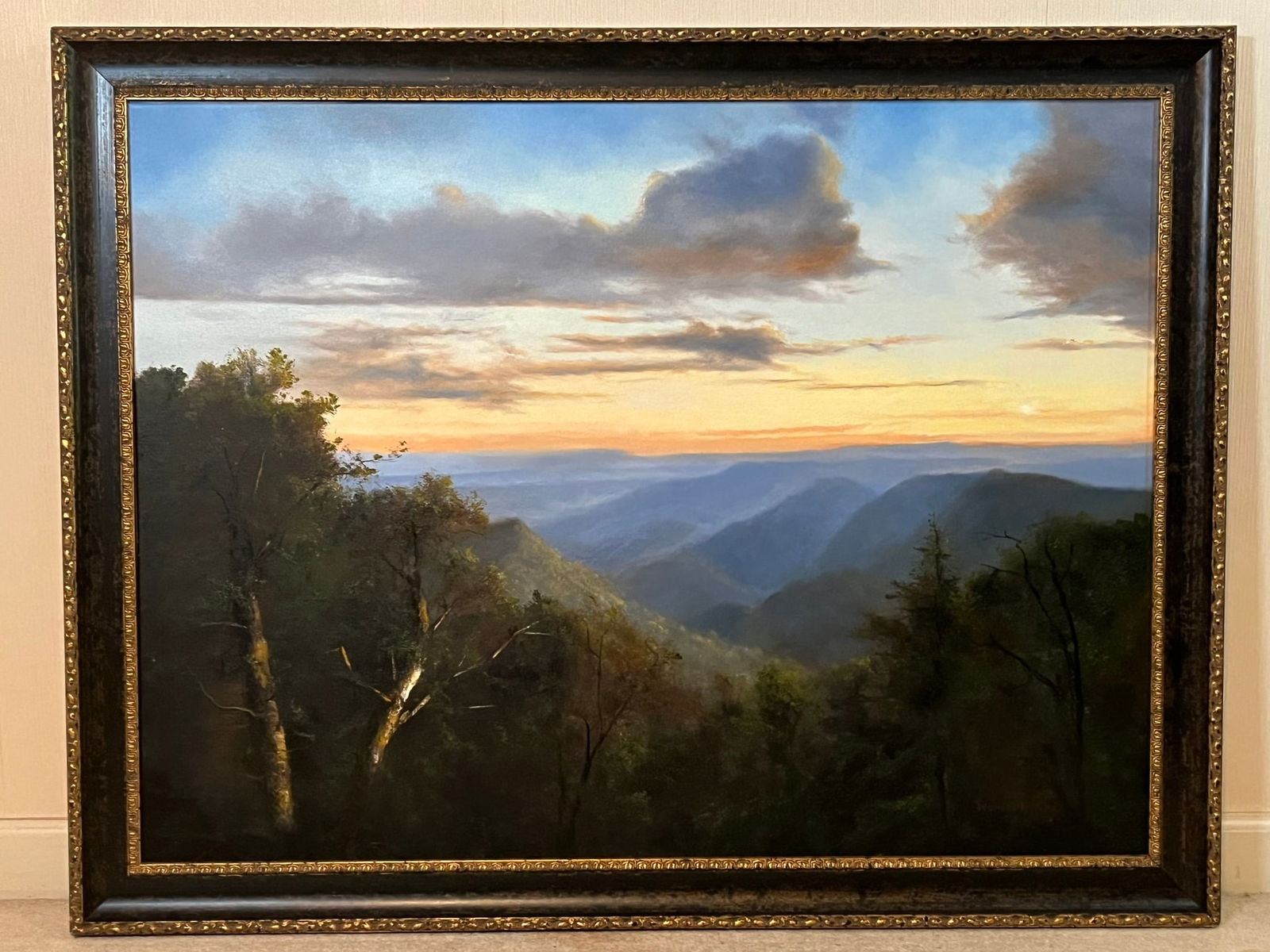Framed Original Ron Williams Oil on Canvas, Summer Mountainscape from Hillside at Sunrise (1 of 2)