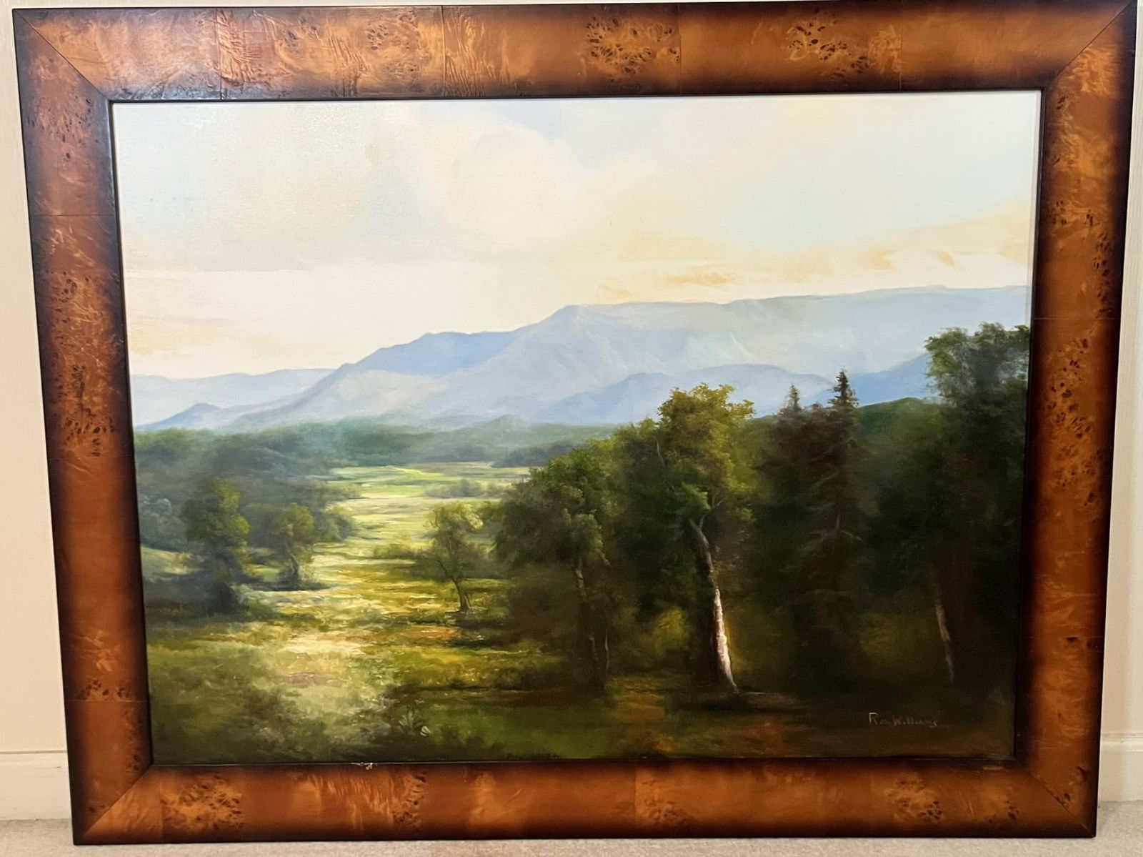 Framed Original Ron Williams Oil on Canvas, Summer Valley Pasture with Mountainscape (1 of 2)