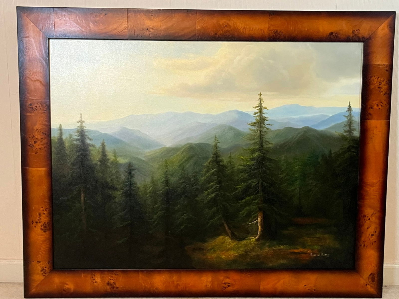 Framed Original Ron Williams Oil on Canvas, Summer Mountainscape from Hillside with Spruce (1 of 2)